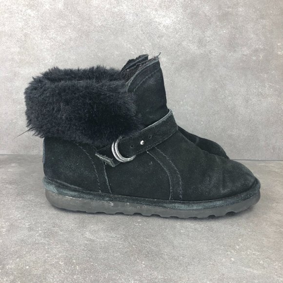 Bearpaw 2012 Koko Faux Fur Suede Ankle Boot Bootie, Black, Women's 9 - Picture 1 of 9